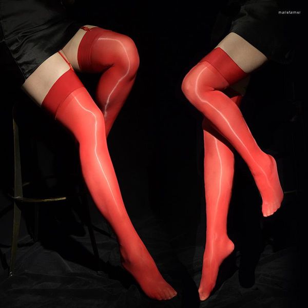 Erkek Çorap Seksi Erkekler Şeker Renk Yağı Parlak Yüksek Çoraplar Vintage parlak çorap sıkı şekillendirme elastik overkhee artı boyut F8