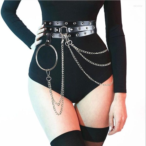 Cintos punk gótico faux de couro rocha chicote de rocha cintura corporal metal Bondage Acessórios de cinto oco