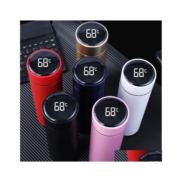 Bottiglie d'acqua Vacuum Thermos in acciaio inossidabile 500Ml Temperatura intelligente Display a LED Bottiglia Viaggi Sport Casa Caffè Latte Homefavor Dhpvu