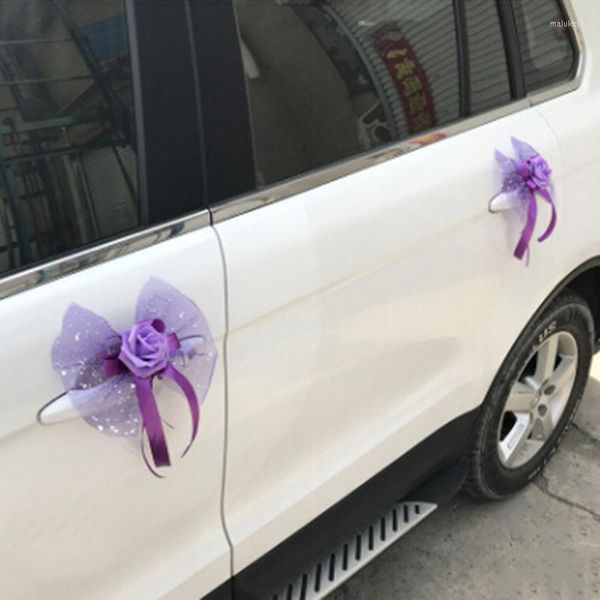 Fiori decorativi 3 colori artificiali per maniglie delle porte Decorazioni per auto da matrimonio Forniture per festival di fiori finti Specchietto retrovisore