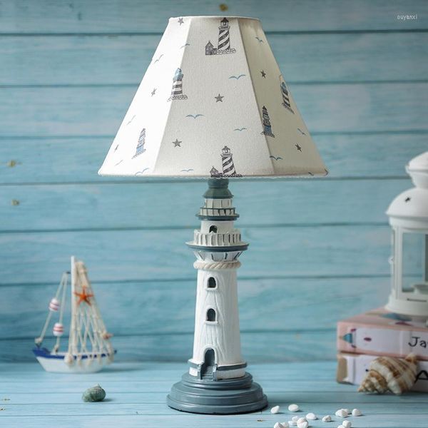 Tischlampen Mittelmeer Leuchtturm Harz für Wohnzimmer Home Deco Schlafzimmer Nachttisch Studie Schreibtischlampe Moderne LED-Leuchten