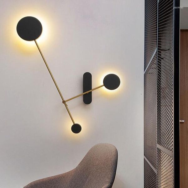 Wandleuchte, modernes, minimalistisches Licht, LED, nordisch, rund, für Arbeitszimmer, Nachttischlampen, goldfarben, schwarz, Eisen, bemalt, für den Innenbereich, Loft