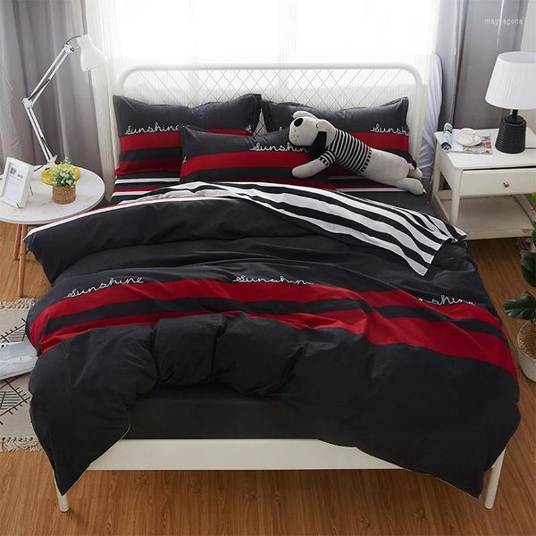 Bettwäsche-Sets, grau, rot, gestreift, Set, moderne Business-Mode, gute Qualität, Bettbezug, Steppdecke, Bettlaken, Kissenbezüge, Muster