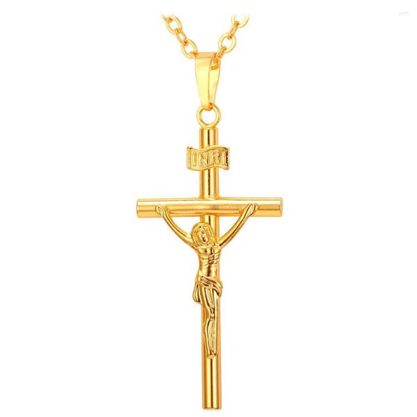 Anhänger Halsketten Collare INRI Kreuz Pendent Männer Schmuck Gold/Silber/Schwarz Farbe Religiöse Christian Kruzifix Halskette Frauen P579