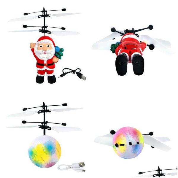 LED-Fliegende Spielzeuge Flyings Weihnachtsgeschenk Santa Ball Leuchtende Kinder Flugbälle Elektronische Infrarot-Induktionsflugzeug-Fernbedienung T Dhj9A