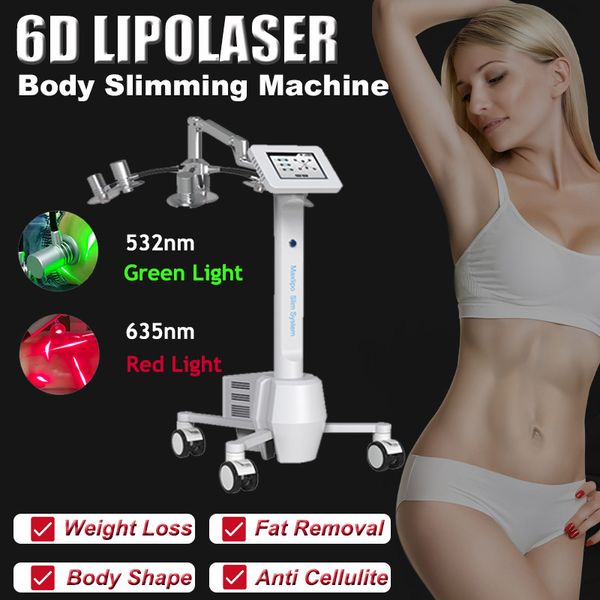 6D LIPOLASUSER LIDOSUￇￃO DA MACHINA DE SLAMING PESO DE PESSO Gordura Reduza a remo￧￣o de celulite 532nm 635nm Red Green Laser Light Light Beauty Equipment Beauty Salon Uso Home Uso