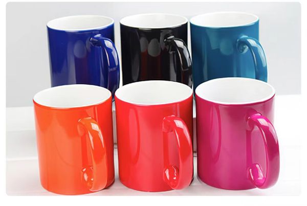 11 Unzen Sublimation Hot Farbwechsel Becher leere Kaffee Keramik Tassen personalisierte Wärmeübertragung Keramik DIY Weißwasserbecher Party Geschenk Getränkebecher 003