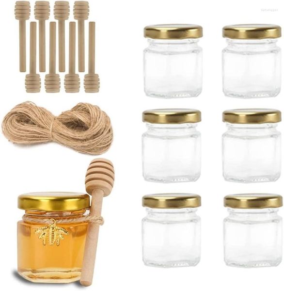 Vorratsflaschen 6 Stück 45 ml Glasgläser mit Golddeckel Mini Mason für Geschenke Handwerk Hochzeit Gewürz Extra Tafel Etiketten Tags String