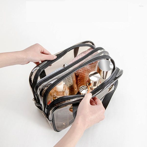 Borse per cosmetici Borsa da viaggio da toilette trasparente da donna con doppia tasca con cerniera Organizer per trucco resistente all'acqua da donna