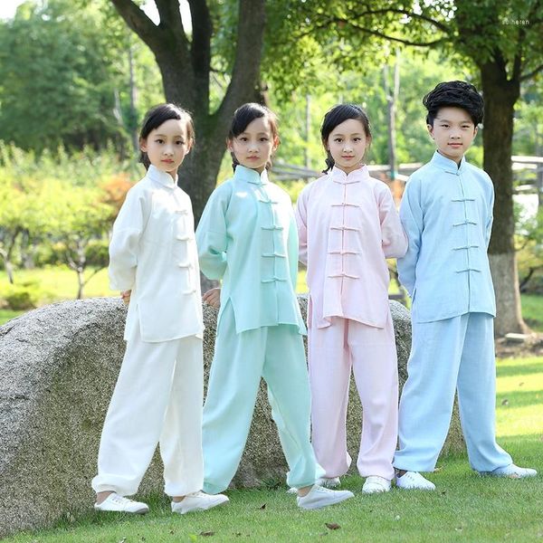 Abbigliamento etnico Kid Uniformi tradizionali cinesi Tai Chi Set a maniche lunghe Abiti per spettacoli Wushu Ragazzo Ragazza Arti marziali Wing Chun