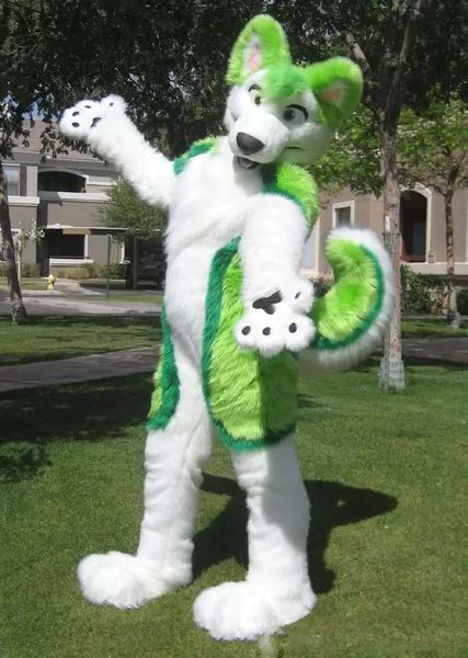 Halloween Green Husky Fursuit Dog Fox Mascot Costume Halloween Christmas Fancy Party Personaggio dei cartoni animati Outfit Suit Adult Women Men Dress Carnival Unisex Adults