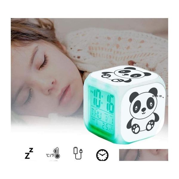 Orologi da tavolo da scrivania Sveglia da comodino per bambini Modello Panda Led Display digitale 7 Colori che cambiano luce Notte incandescente Rrd12348 Drop De Otz9K