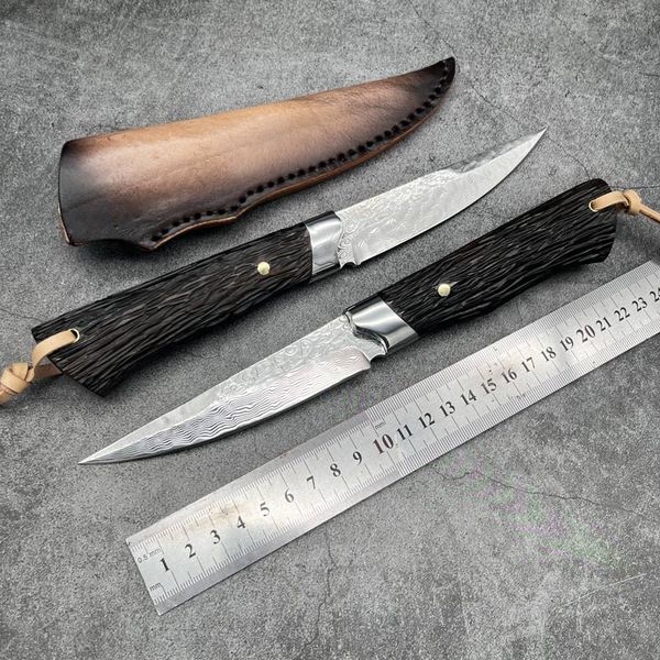VG10 Damascus Straight Knife Nordmade Nordic Style с кожаной оболочкой кемпинг на открытом воздухе вырезка