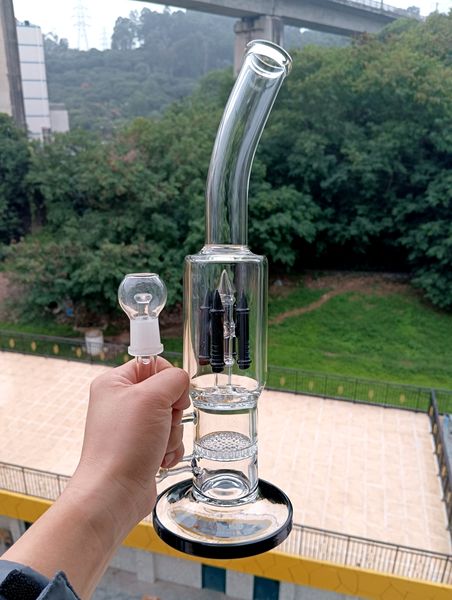 Klarglas-Bong-Wasserpfeifen mit Raketenperkolatoren, gebogener Hals, Wabenfilter, Dab-Rig-Shisha