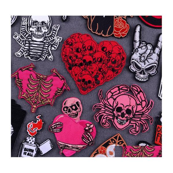 Dikiş kavramları aletler kırmızı kalp punk skl Giysi için Erimiş Yapıştırıcı Sticker Hip Hop Rock Demir Üzerinde Giysiler İskelet Drop de Dhkqv