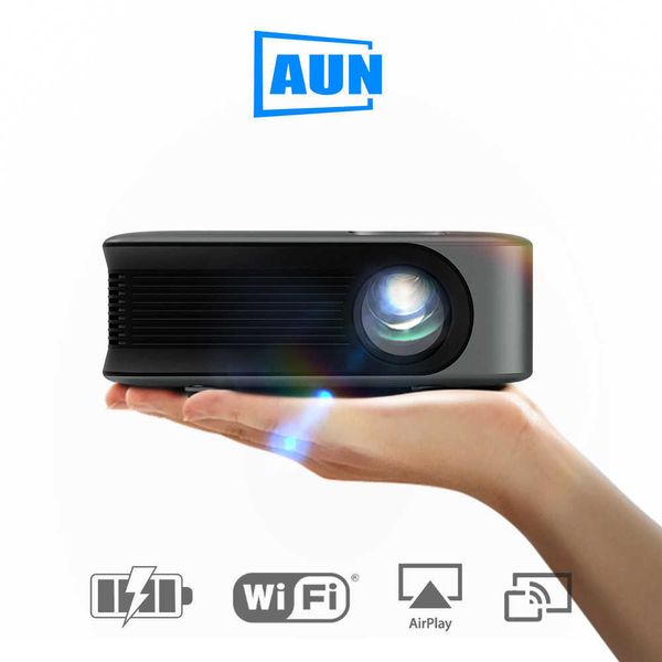 Projektörler Aun Aun Aun AUN Pro Projektör Taşınabilir Ev Sineması Akıllı TV Pil Sinema WiFi Sync Telefon Oyunu Beamer Mini LED Projektör 4K Film T221216