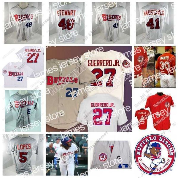 Maglie da baseball Maglie da baseball Buffalo Bisons 27 Vladimir Guerrero Jr. 5 Timmy Lopes 41 Mike Hauschild 48 Zach Stewart 14 Luis Santos 33 Justin Shafer