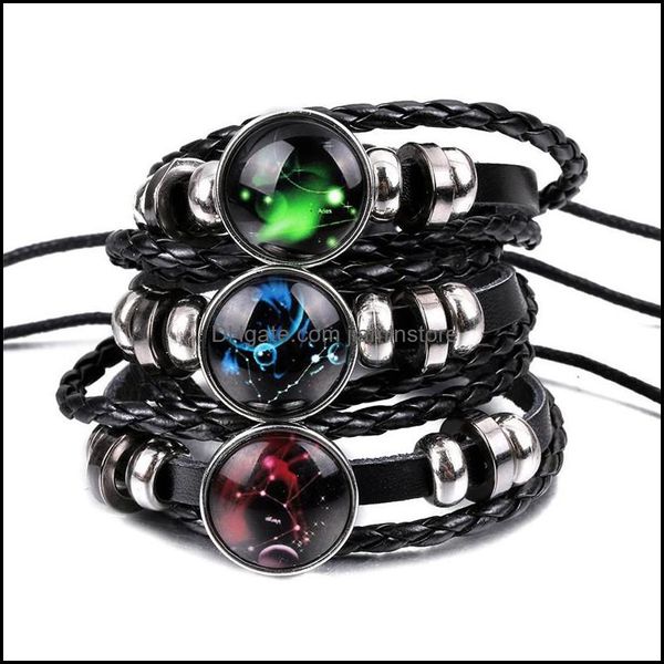 Bracelets de charme Luz noturna de argola 12 Constelação de constelação Zodic sinal retrô pulseira de pulseira de joalheria de joalheria de joalheria Droga Judeu OT7C1