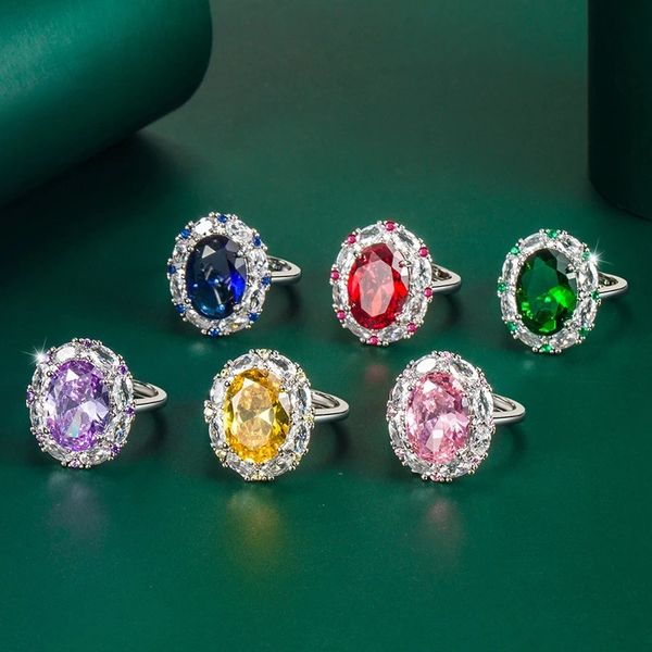 Novo design de luxo de luxo colorido zirc￣o ajust￡vel Ring Women Engagement Anniversary J￳ias de moda de Natal Presente de Ano Novo