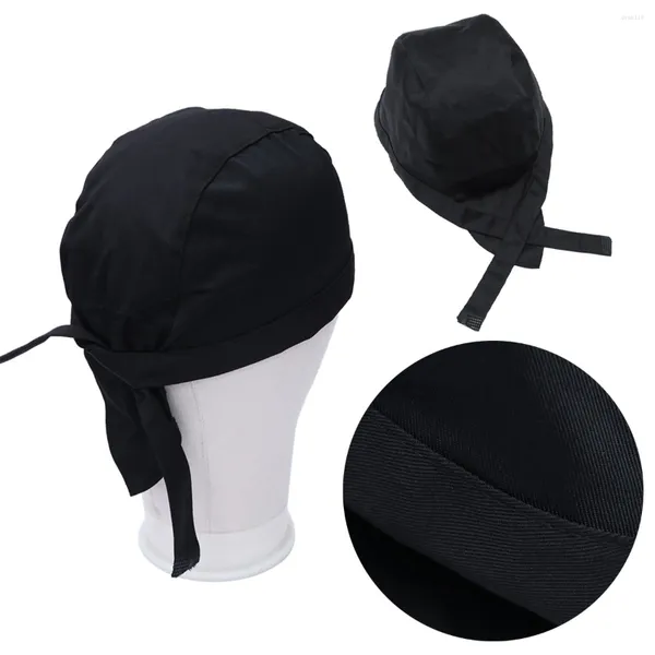 Tenda Cappello da cuoco Berretto Cappelli Turbante Cookingmencatering Cucina Capsserver Beanie Baker Scrub Donna Nastro pirata Copricapo unisex Nero