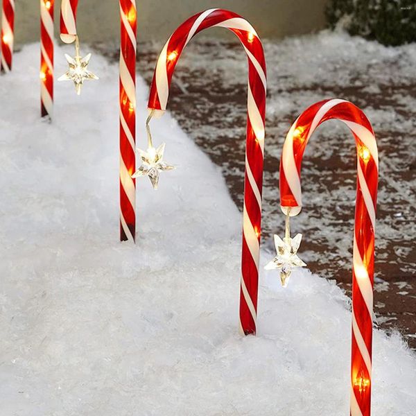 Decorações de Natal Lâmpadas solares jardim leve Luzes de cana -de -cana -de -d'água de lâmpadas de doces com estrelas com estrelas