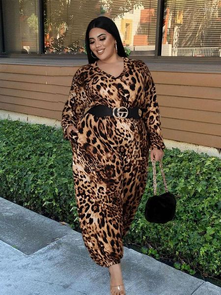 Calça plus size jumbonete mulheres sexy manga longa de streetwear leopard impressão solta por atacado tomada em massa