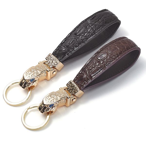 Personalidade Chefe de Leopard Chain Chain Fashion Crocodile Skin Leather Key Rings para Jaguar F-PACE XJ XE XF Pingente de presente unissex preto