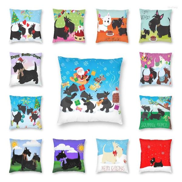 Kissen Happy Christmas Scottish Terrier Dog Throw Case Home Decor 3D Two Side Print Cartoon Scottie Cover für Sofa Car