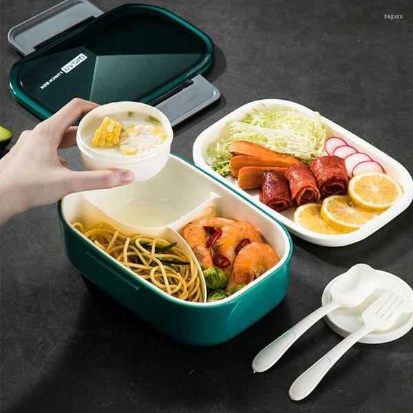 Учебные посуды наборы G5AB BENTO BOX STACKABLE LEAKPOPPON LUNG CONTER с вилкой Spoon и соусом Soupe Cup Safe Safe Без BPA для