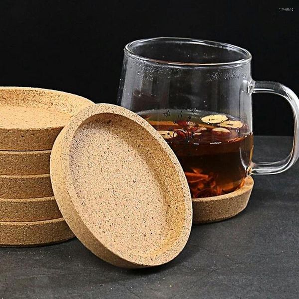 Tapetes de mesa 2pcs Chá de café Cup Placemats Decoração Coasters de madeira de madeira Isolamento de calor rústico em volta da cortiça para casa