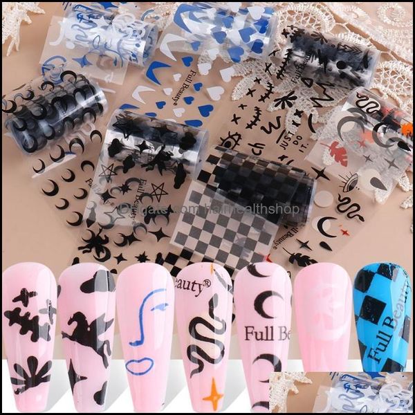 Adesivos decalques 10pcs checkerboard grade cobra folhas de unhas abstrato face lunar transferência fl fl embroce acessórios polonês de gel Drop del dhcrh