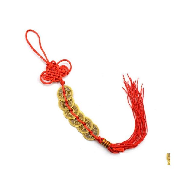 Outra decoração da casa Red Chinese Knot Feng Shui Conjunto de 6 Lucky Charm Moedas antigas Proteção de prosperidade Good Fortune Drop Drop Delivery G DH1HQ