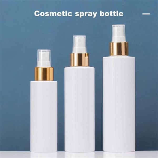 Bottiglia spray in plastica bianca anello oro spray top spraibile ricaricabile con imballaggi cosmetici contenitore