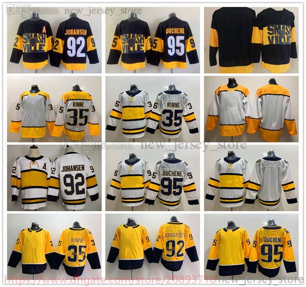 Movie College Hockey su ghiaccio indossa maglie cucite 92RyanJohansen 95MattDuchene 35PekkaRinne Giallo Nero Bianco Inverno Classico Vuoto Uomo Gioventù donna Maglia