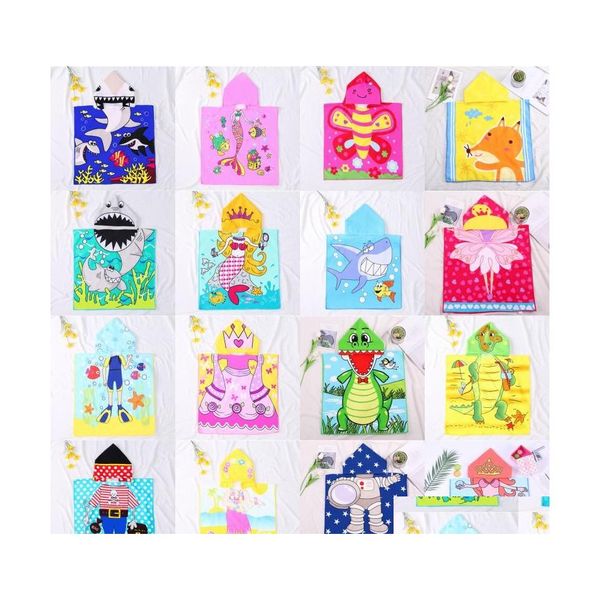 Asciugamano per bambini con cappuccio da bagno in spiaggia Cartoon stampato Super assorbente per bambini 16 anni Pool Swim Errups Poncho Cape Drop Delivery Home Garden Dhgd5