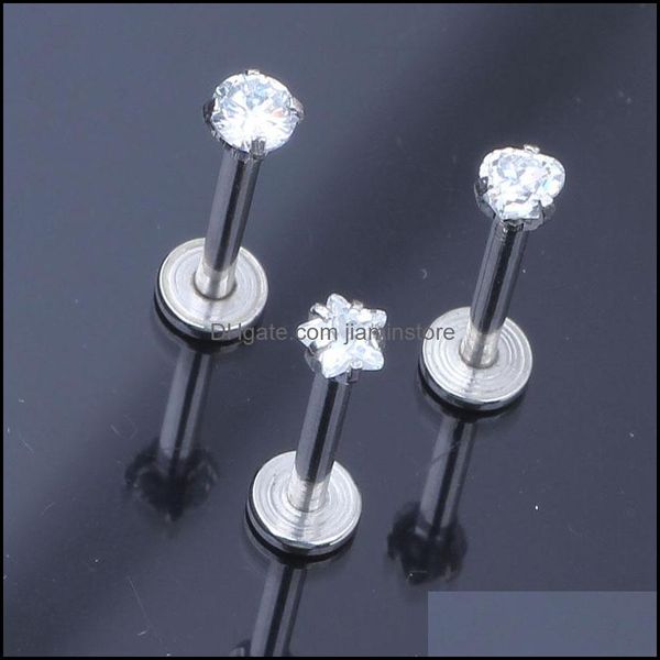 Labret Lip Piercing Jewelry 1.2X8Xm Sier Internamente filettato Prong Gem Labret Zircon Ring Tragus Orecchino 1871 T2 Drop Delivery Body Dhfax