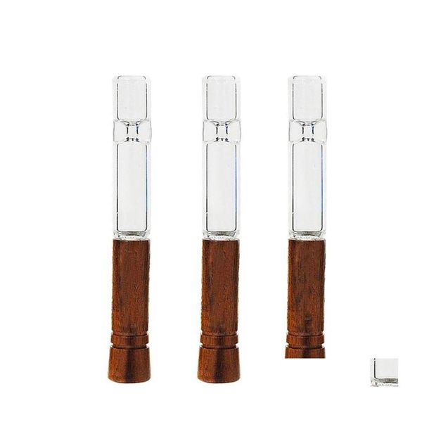 Курительные трубы 98 мм портативный грецкий стеклянный стеклянный съемный деревянный карман карман