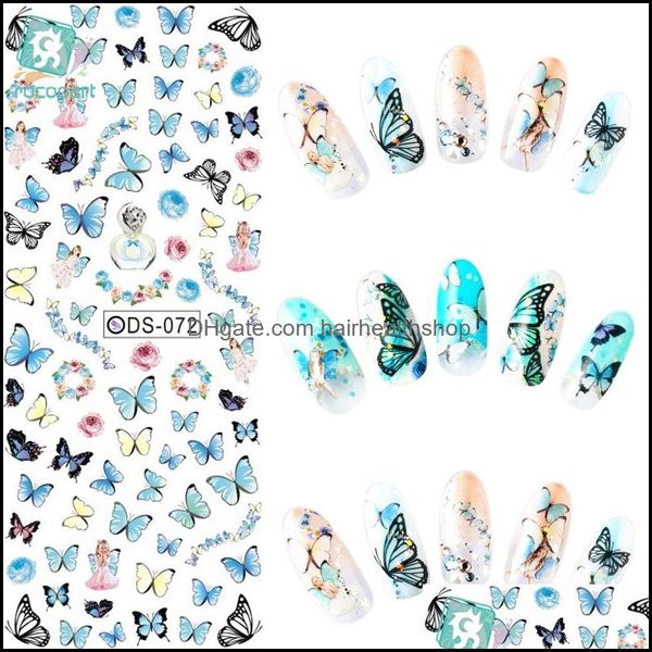 Adesivi Decalcomanie Rocooart Ds072 Nail Design Water Transfer Nails Art Sticker Colore Farfalla Involucri Filigrana Unghie Decal Drop Dhww8