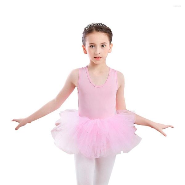 Stage Wear Girls' Ballet Dance Body Tinta unita Girocollo Fashion Tutu Gonna Body senza maniche One Piece Ginnastica Dancewear