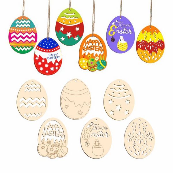 10 pz/set Uova di Pasqua Favore di Partito 8X6 CM Ciondolo Artigianato In Legno Decorazione di Pasqua FAI DA TE Dipinto A Mano All'ingrosso EE