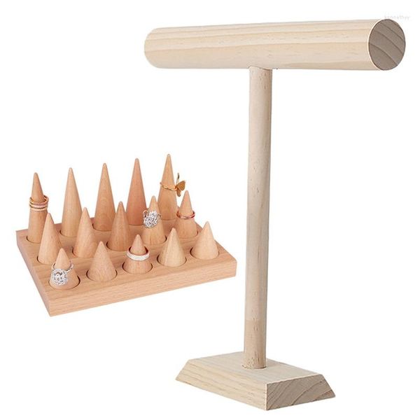 Sacchetti per gioielli Multifunzione Display per anelli Vassoio per gioielli Supporto per gioielli Braccialetto in legno portatile Supporto per collana