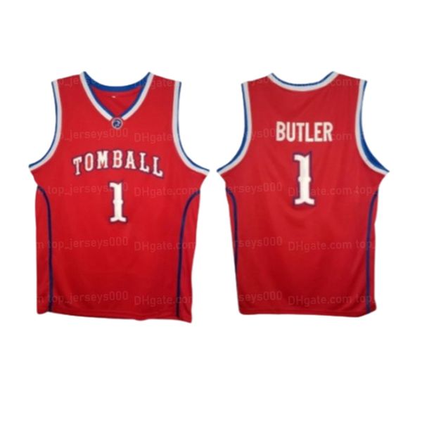 Özel Jimmy Butler #1Tomball Lisesi Basketbol Forması Kırmızı Dizliydi Herhangi Bir İsim Sayısı S-4XL 5XL 6XL