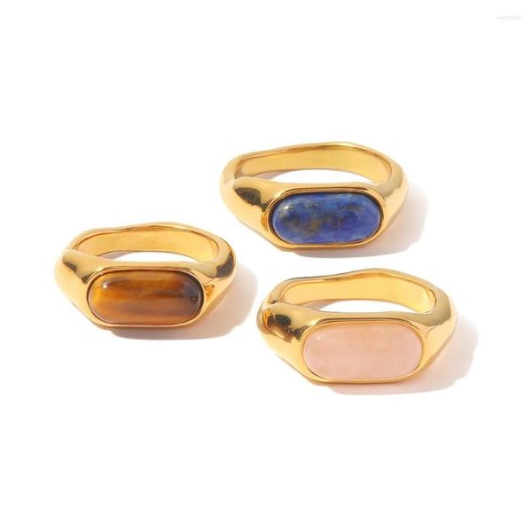 Cluster Rings Youthway Natural Tiger's Eye Lapis Lazuli Pink Spar из нержавеющей стали Кольцо кольцо водонепроницаемые винтажные женские ювелирные изделия подарок