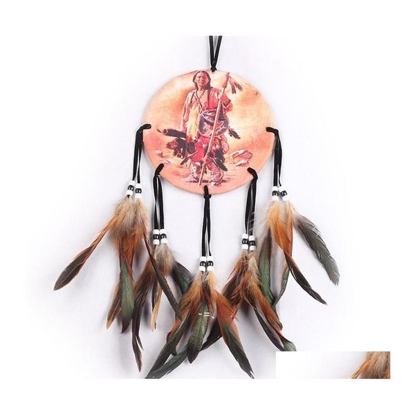 Articoli di novità Stile di pittura a olio Fatto a mano Dream Catcher Net con piume Appeso a parete Dreamcatcher Regali artigianali Rre11515 Drop Delive Otud5