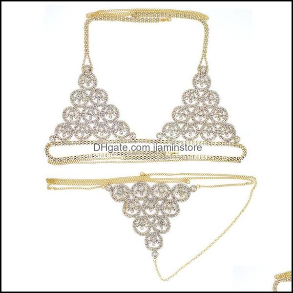 Altro Fashion Trend Style Body Chain Reggiseno Mutandine Donna Sexy Bling strass Bikini Jewelry Suit Petto perizoma C3 Drop Delivery Dhg9D