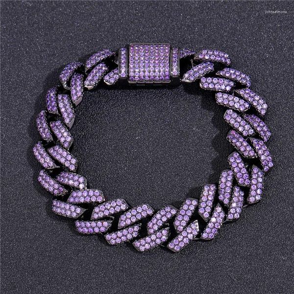 Braccialetti a maglie Catene ghiacciate per uomo Donna 15MM Bracciale in pietra CZ cubana viola nera Gioielli Hip Hop