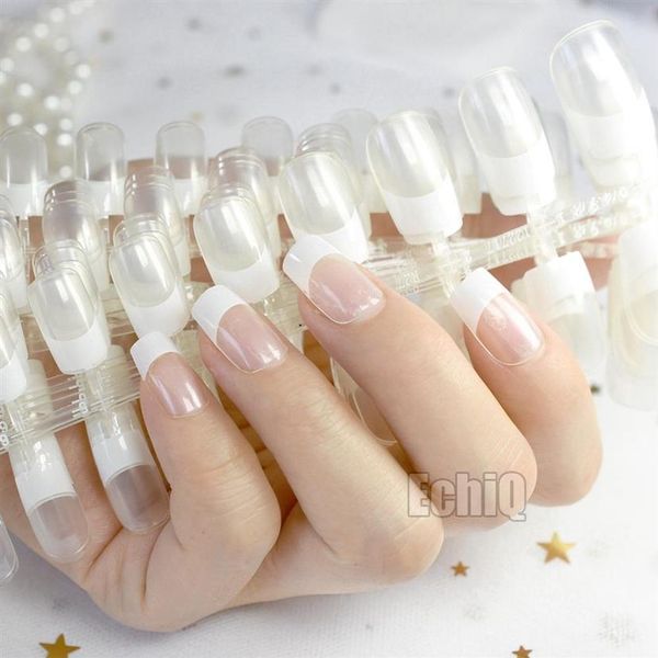 Intero 10 set cristallino bianco francese false unghie finte trasparenti copertura completa testa quadrata manicure unghie finte Ongle308I