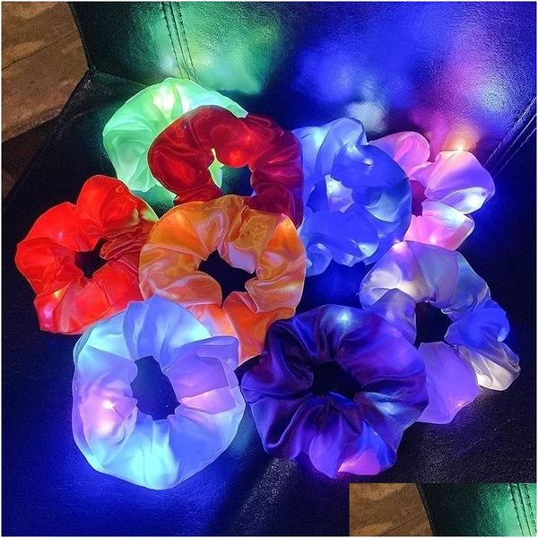 Accessori per capelli Scrunchies luminosi Led Fascia per capelli Porta coda di cavallo Copricapo Donna Ragazze Raso elastico Setoso Scrunchy Tie Rope G21901 Dhgdu