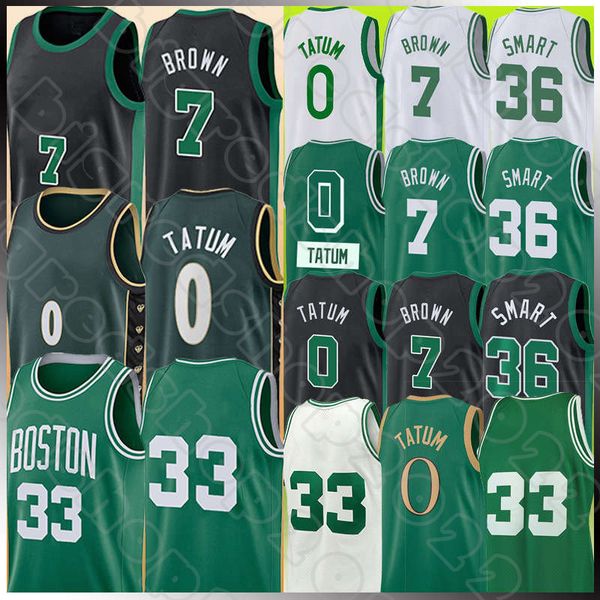 Jayson Tatum Jaylen Brown Basketball-Trikots Marcus Smart 2022–2023 City Black White Green Edition Jersey Retro Herren-Shirt 0 7 33 36