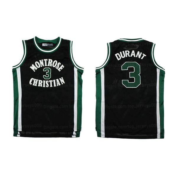 Özel Evin Durant #3 Montrose Christian Basketbol Forması Lisesi Siyah dikildi Herhangi bir isim numarası S-4XL 5XL 6XL